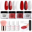 Kit de Unhas Dip Powder AZUREBEAUTY - Vermelho e Branco