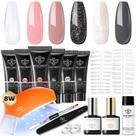 Kit de unhas Poly Gel, modelos de 6 cores com lâmpada de unhas e ferramentas de 8 W