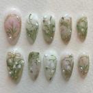 Kit de unhas postiças Wuhetyo 24 peças com design floral 3D e pérolas