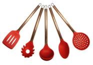 Kit de Utensilio em Silicone com Cabo em Rosê-Gold