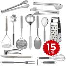 Kit de Utensílios de Cozinha Inox Completo Resistente Funcional