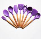 Kit De Utensílios Silicone E Madeira p/ Cozinha 12 Peças Lilás