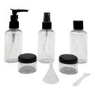 Kit de viagem: conjunto de garrafas, 6 peças, 75 ml, pretas, com tampa transparente