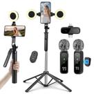 Kit de Vlogging HUGSEE com Tripé de 180 cm, Luzes e Microfones Sem Fio Kit de Vlogging HUGSEE com Tripé de 180 cm, Luzes e Microfones Sem Fio