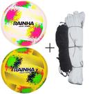Kit de Vôlei Sunny com 2 Bolas e Rede Master Seda 5m Amarelo e Branco e Preto Rainha Kit de Vôlei Sunny com 2 Bolas e Rede Master Seda 5m Amarelo e Branco e Preto Rainha