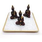 Kit Decor Trio Buda da Sabedoria Tailandês Bandeja em Vidro