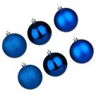 Kit Decoração 6 Bolas Para Árvore De Natal 8cm Grande Azul