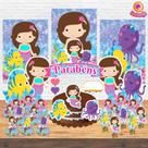 Kit Decoração de Festa Aniversário Bolo Sereia Cute Qfestança -78 Itens Kit Decoração de Festa Aniversário Bolo Sereia Cute Qfestança -78 Itens