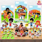 Kit Decoração de Festa Aniversário Bolo Topper 3 Palavrinhas Arco Íris Qfestança -78 Itens