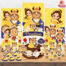 Kit Decoração de Festa Aniversário Bolo Topper A Bela e a Fera Cute Qfestança -78 Itens