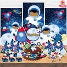 Kit Decoração de Festa Aniversário Bolo Topper Astronauta Moreno Qfestança -78 Itens