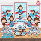 Kit Decoração de Festa Aniversário Bolo Topper Menino Aviador Qfestança -78 Itens