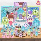 Kit Decoração de Festa Aniversário Bolo Topper Monstros S.A Qfestança -78 Itens