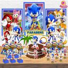 Kit Decoração de Festa Aniversário Bolo Topper Sonic Qfestança -78 Itens