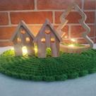 Kit decoração de Natal 2 casas e 1 árvore em madeira pinus