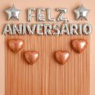 Kit Decoração Feliz Aniversário, Cortinas Metalizadas 1x2m e Balões Estrela e Coração