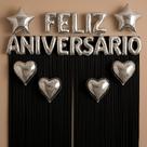 Kit Decoração Feliz Aniversário, Cortinas Metalizadas 1x2m e Balões Estrela e Coração Kit Decoração Feliz Aniversário, Cortinas Metalizadas 1x2m e Balões Estrela e Coração