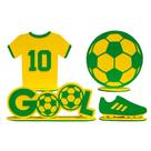 Kit Decoração Festa Futebol MDF 4 Peças Camiseta Bola Chuteira Verde Amarelo