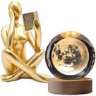 Kit Decorativo Luminária Criativa Bola Cristal Planeta galáxia + Estátua Pensador Abstrato Homem Refletindo Enfeite