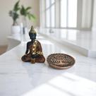 Kit Decorativo Mistico Porta Incenso Buda, Incensario, Ganesha Com Buda Marrom e Dourado Decoração S