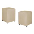 Kit Decorativo Puff Quadrado Para Sala Veludo Bege - Vallisa Decor