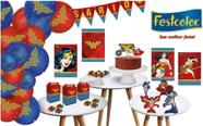 Kit decorativo só um bolinho festa mulher maravilha festcolor