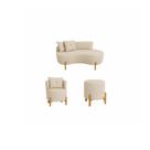 Kit Decorativo Sofá Curvo Orgânico + 01 Puff e Poltrona Luna Boucle Bege - Montanaris Decor