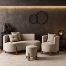 Kit Decorativo Sofá Curvo Orgânico + 01 Puff e Poltrona Luna Boucle Cinza Claro - Montanaris Decor