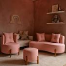Kit Decorativo Sofá Curvo Orgânico + 01 Puff e Poltrona Luna Boucle Rosa - Montanaris Decor