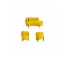 Kit Decorativo Sofá Curvo Orgânico + 01 Puff e Poltrona Luna Veludo Amarelo - Montanaris Decor