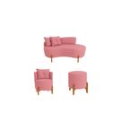 Kit Decorativo Sofá Curvo Orgânico + 01 Puff e Poltrona Luna Veludo Rosa - Montanaris Decor Kit Decorativo Sofá Curvo Orgânico + 01 Puff e Poltrona Luna Veludo Rosa - Montanaris Decor