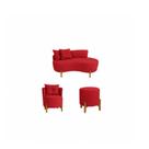 Kit Decorativo Sofá Curvo Orgânico + 01 Puff e Poltrona Luna Veludo Vermelho - Montanaris Decor