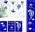 Kit Decorativo Urso Aviador Adesivo - Régua e Quadros