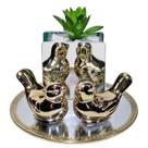 Kit Decorativo Vasinho C/ Suculenta Bandeja Passarinhos Luxo