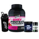 Kit Definição Máxima Whey Protein 900g + Picolinato de Cromo + Pré-Treino 300g Limão + Coqueteleira Sabor:Morango