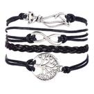 Kit Delhi Pulseira E Colar Prateados Talismã Couro Legítimo