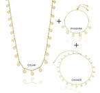 Kit Denise - Choker Fio Palito + Colar + Pulseira Chapinha Banhado em Ouro 18k