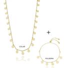 Kit Denise - Colar Fio Palito Chapinha Redonda + Pulseira Banhado em Ouro 18k