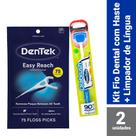 Kit DenTek Escova e Limpador de Língua Orabrush + Fio Dental Floss Picks Clean Easy Reach c/ 75 un