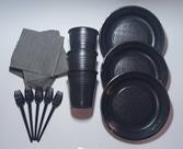 Kit descartaveis coloridos para festa, garfo, prato, copo e guardanapo. 200 unidades