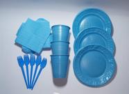 Kit descartaveis coloridos para festa, garfo, prato, copo e guardanapo. 200 unidades