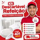 Kit Descartáveis Refeição 401 Peças Copo Prato Garfo Guardanapo Saco de Lixo Para 100 Pessoas