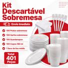 Kit Descartáveis Sobremesa 401 Peças Prato Garfo Copo Guardanapo Saco de lixo Kit Descartáveis Sobremesa 401 Peças Prato Garfo Copo Guardanapo Saco de lixo