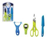 Kit Descascador Abridor De Garrafa Faca De Cozinha E Tesoura