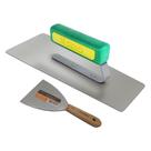 Kit desempenadeira galo inox 8x10x24 marmo cabo aberto + espátula inox