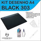 Kit Desenho Técnico Prancheta Engenharia Arquitetura Edificações a4 PRETO Par Esquadro 26 cm Compasso Cis 303 Regua 30