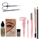 Kit Design de Sobrancelha Menela Henna + Navalha +Pinca + Tesoura + Lapis + Pincel Duplo +Paquimetro
