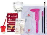 Kit designer sobrancelha profissional completo henna makiaj paquimetro escovinha dappen Kit renna