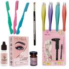 Kit Designer Sobrancelhas Henna MENELA Completo 4 Pinças 3 Navalhas Pincel Macrilan Paquímetro Molde