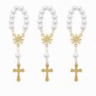 Kit Dezena Divino Espírito Santo Dourado Pérola Abs Branca 8mm (3 unidades)